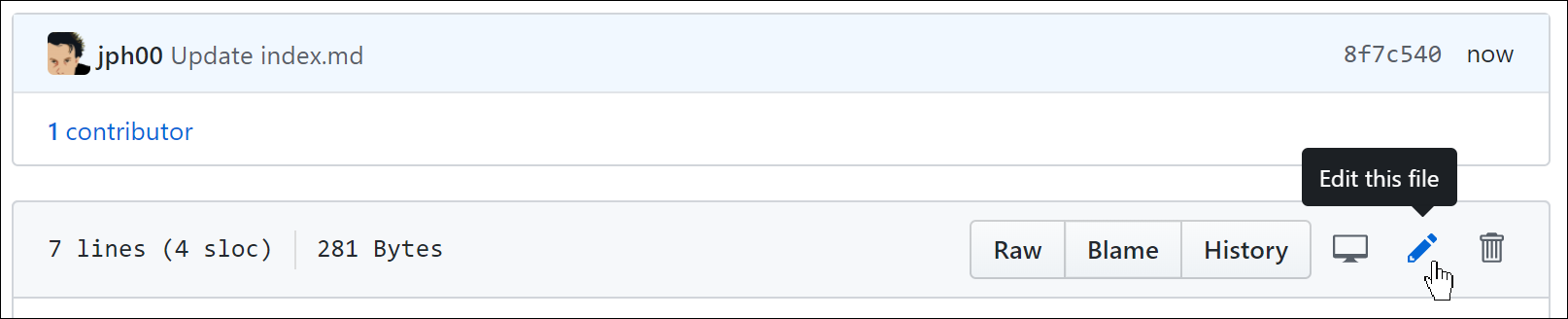 Screenshot showing where to click to edit the file